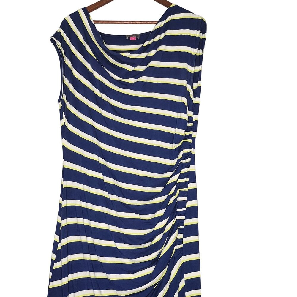 Vince Camuto  Striped MAXI DRESS Cowl Neck Asymmetrical Hem Size‎ Large